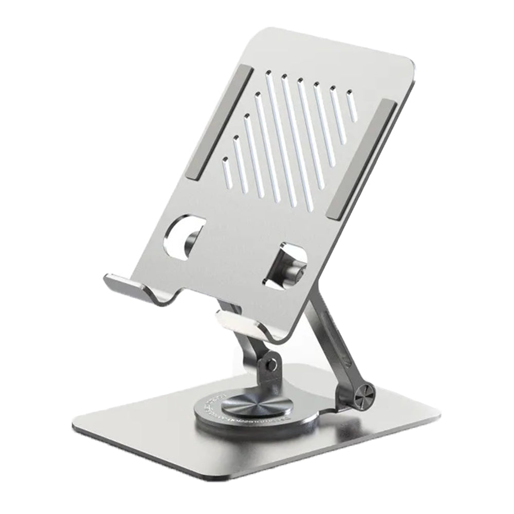 High-quality metal iPad stand with a stable base and adjustable design - 360° rotation and flexible height - Durable material supports all tablets for a comfortable and safe user experience in the office or home
