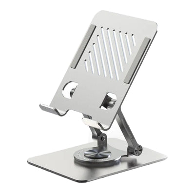 High-quality metal iPad stand with a stable base and adjustable design - 360° rotation and flexible height - Durable material supports all tablets for a comfortable and safe user experience in the office or home