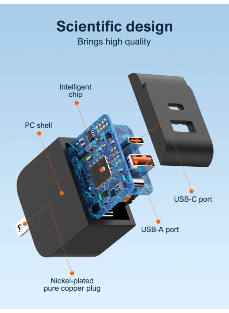 شاحن سفر LDNIO Q2 قوة 33W منفذين PD كابل USB-A أسود