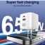 Q2617 Fast Wall Charger 65W with Dual Ports (USB-C & USB-A), PD & QC 3.0 Super Fast Charging, Foldable Plug Design, Incl
