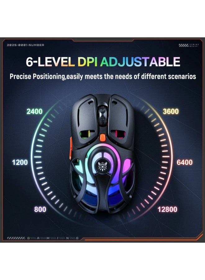 DM02 Tri-Mode RGB Gaming Mouse with 2.4GHz Wireless, Bluetooth & Wired Connectivity, Lightweight Honeycomb Shell Design,