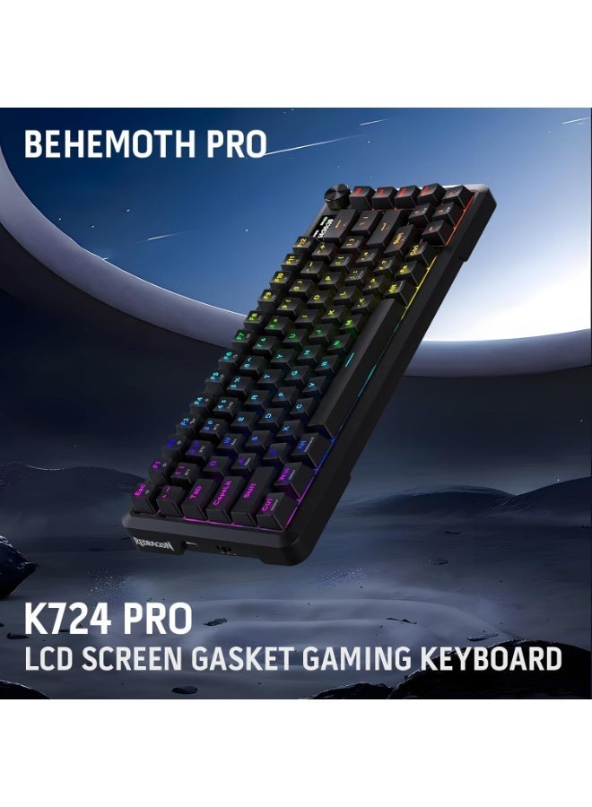كيبورد جيمنج Redragon K724 BEHEMOTH PRO ميكانيكال بشاشة TFT أسود