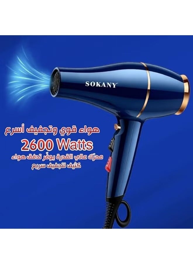 SK-2216 Professional Ionic Hair Dryer 2600W with Concentrator Nozzle, Fast Drying, 2 Speeds & 2 Heat Settings, Hot & Col
