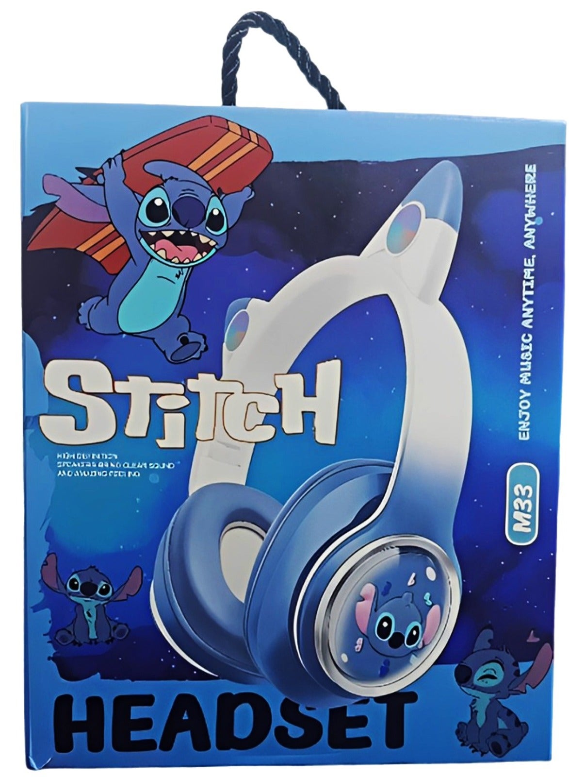 M33 Cat Ear Wireless Bluetooth Headset with RGB Lighting, HD Stereo Sound, Built-In Microphone, 3.5mm AUX, USB-C Recharg