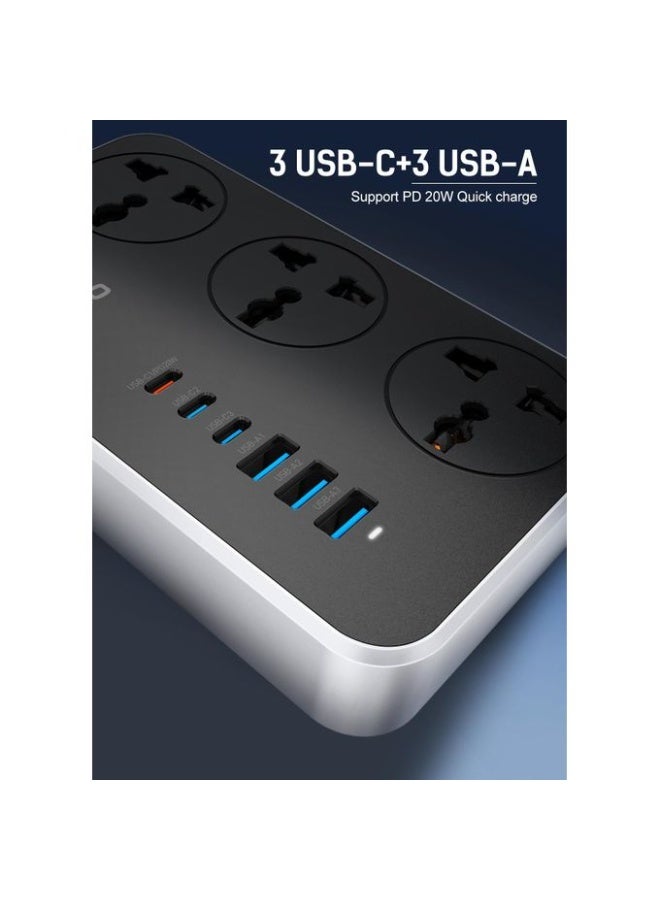 Power Strip Surge Protector with 3 Universal International Socket & Smart 6 USB Charging Ports 3.4A - SC3604