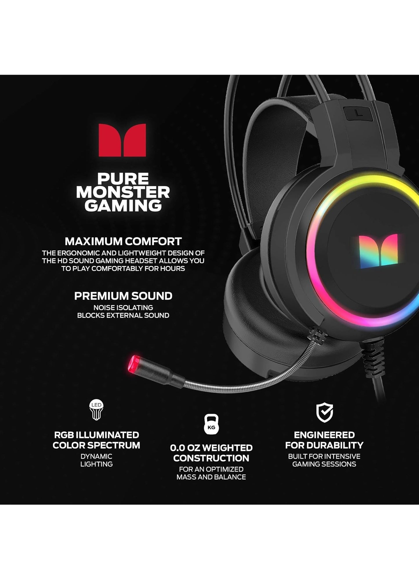 RGB Gaming Headset - Stereo Surround Sound - 50MM Drivers - Built-In Volume Control - Connect with 3.5mm X2 & USB For Lighting | For PC