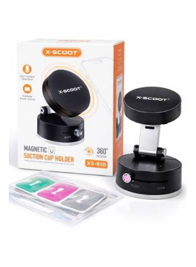 XS-810 Magnetic Suction Cup Phone Holder with 360° Rotation, One-Hand Operation, Foldable Compact Design & Vacuum Suctio