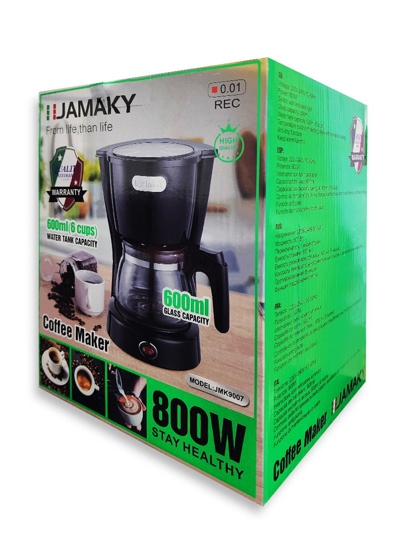 JAMAKY Italy Coffee Maker Machine With Water Tank 600ml 800W -JMK9007 Black