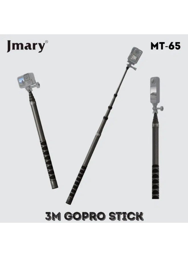 Professional Selfie Stick MT-65 , 3M Extendable and Foldable Carbon Fiber Stick with 360° Rotating Head, Non Slip Grip, 