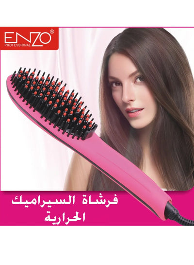 ENZO Straightening Brush Ceramic Hair With LCD screen to display temperature EN-053 Pink