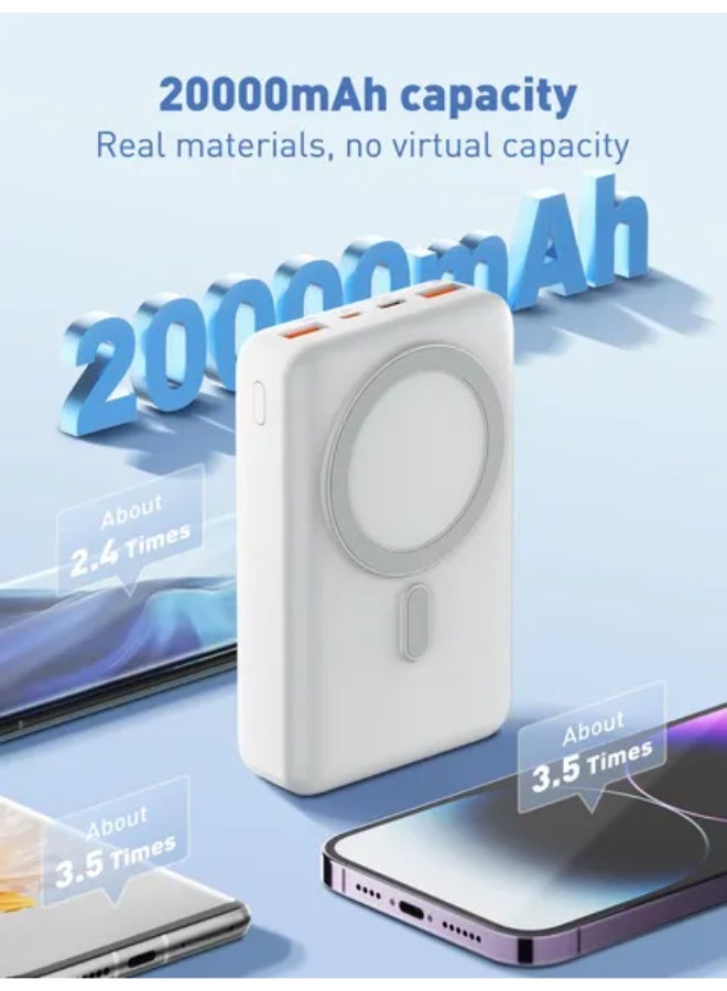 باور بانك LDNIO PQ18 مغناطيسي لاسلكي 20000mAh شحن 15W أبيض