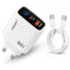 CH-272 65W Smart Fast Wall Charger with LCD Power Display, Dual-Port USB-C & USB-A Charging Adapter, AC 100–240V Travel 