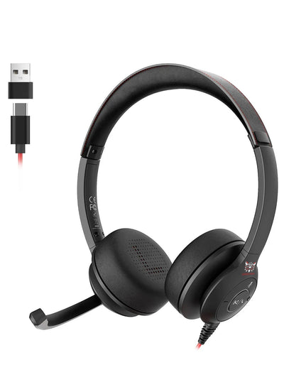 Professional Wired Computer Headset with Noise Cancelling Microphone, HD Clear Audio, Adjustable Metal Headband and Comf