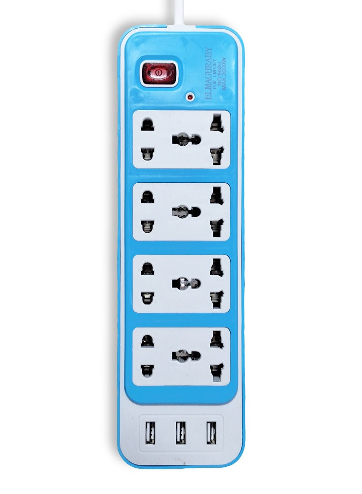 Electric Power strip - 2000 watt, 10 A/220-250V , with 4 Outlet , 1.5M cable , 3 Port USB and for Laptop, PC, MacBook , Home and Office Electrical appliances and Mobile charger