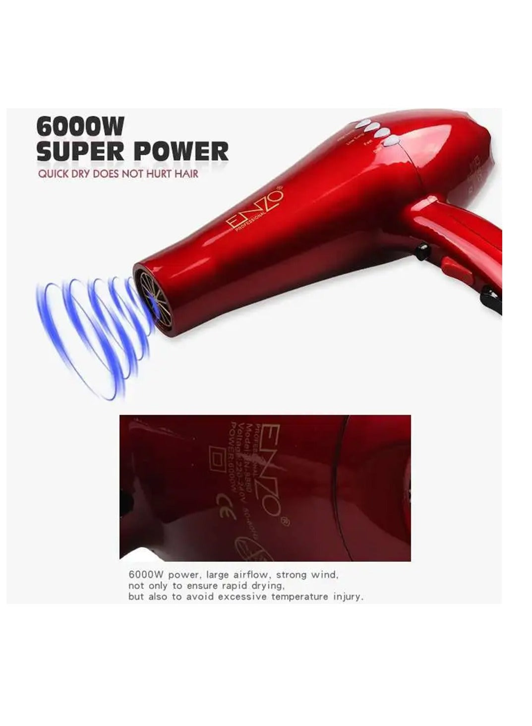 ENZO Professional EN-8860R Ultimate Smooth Hair Dryer Red 6000 W