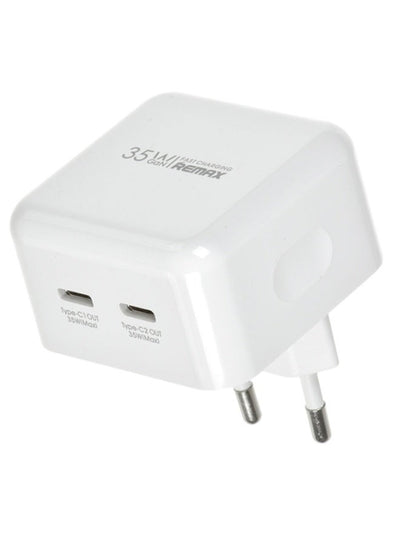 35W Dual Type-C GaN Fast Charger RP-U87, PD + QC Compact Wall Adapter with Smart Chip, 2-Port Fast Charging, EU Plug, Fi