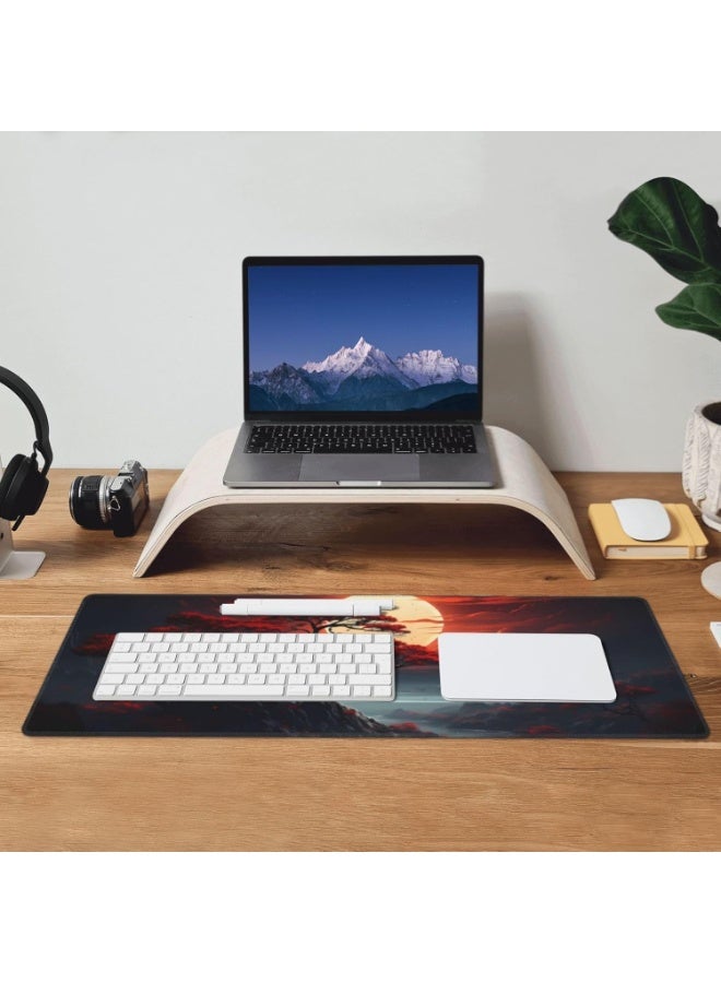 Darkness Red Moon Desk Mat Japanese Mouse Pad, Large Japanese Desk Mat, XL Anime Gaming Keyboard Mat, Non-Slip Rubber Ba