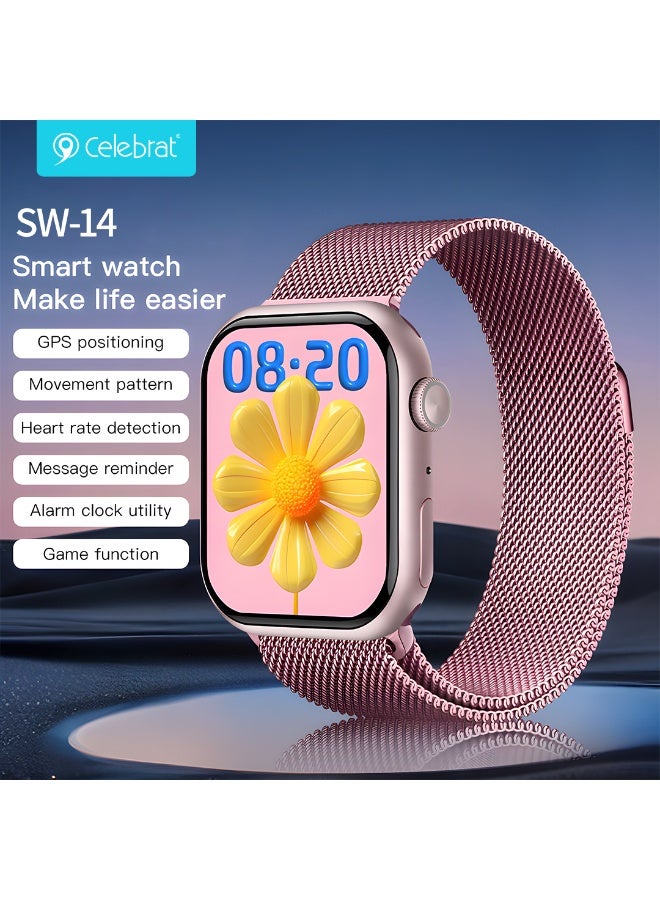 SW-14 Smart Watch with 1.83" HD Display, 3 Interchangeable Pink Watch Bands, Bluetooth Calling, Heart Rate & Sleep Monit