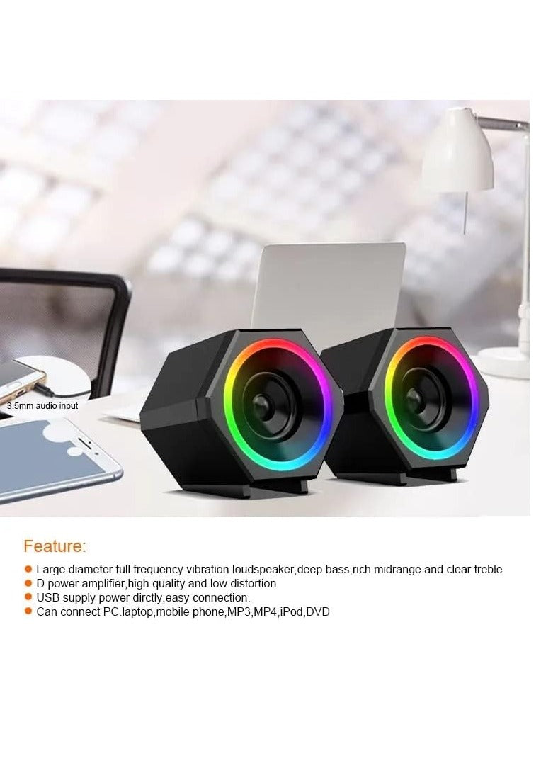 Kisonli Music Speaker For Gaming RGB colorful lights, stereo sound, good quality, can connect pc, laptop, mp3, mp4 , l-6060