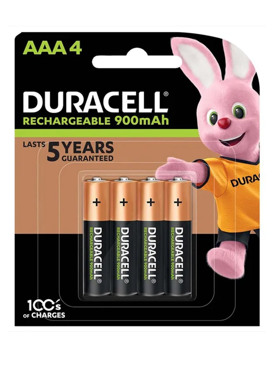 Duracell Rechargeable AAA Battery, 900mAh, Pack of 4 Long lasting per charge