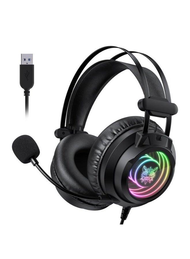 سماعة جيمنج onikuma X80 Abyss Mirror سلك RGB مايك أسود