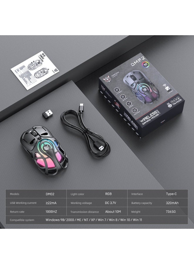 DM02 Tri-Mode RGB Gaming Mouse with 2.4GHz Wireless, Bluetooth & Wired Connectivity, Lightweight Honeycomb Shell Design,