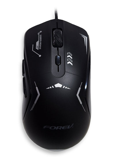 Forev E-Sports gaming mouse with 1.5M USB Cable , silent key ,macro program ming , optical engine , LED Light , 4-level adjustable (1200 - 1800 - 2400 - 3600 DPI ) - FV-X9 , black