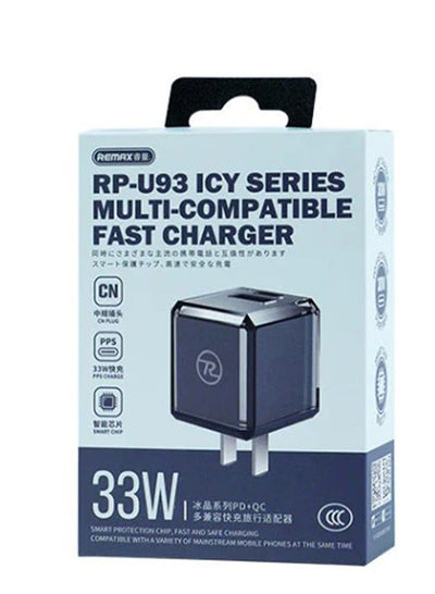 Fast Charger ICY Series RP-U93 , 33W with 2 port Compatible (PD+QC) for phone