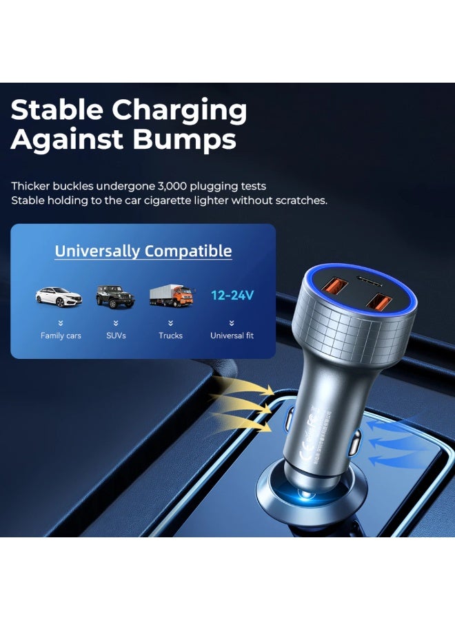 83W Fast Car Charger , RCC327 Salo III Series , PD 65W + QC 18W, Triple Output ( 2 USB + Type-C), Aluminum Alloy Mini Ch