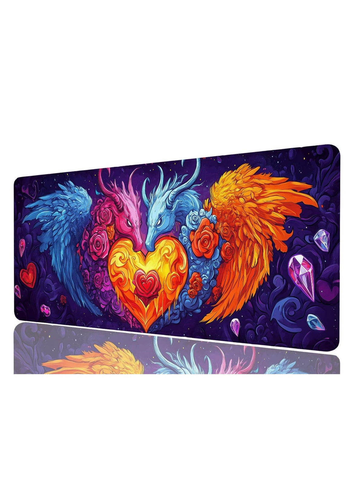 Colorful Dragon Gaming Mouse Pad Colorful Cartoon Angel Demon Heart Mousepad Large Gaming Mouse Pad Laptop Keyboard Mat 