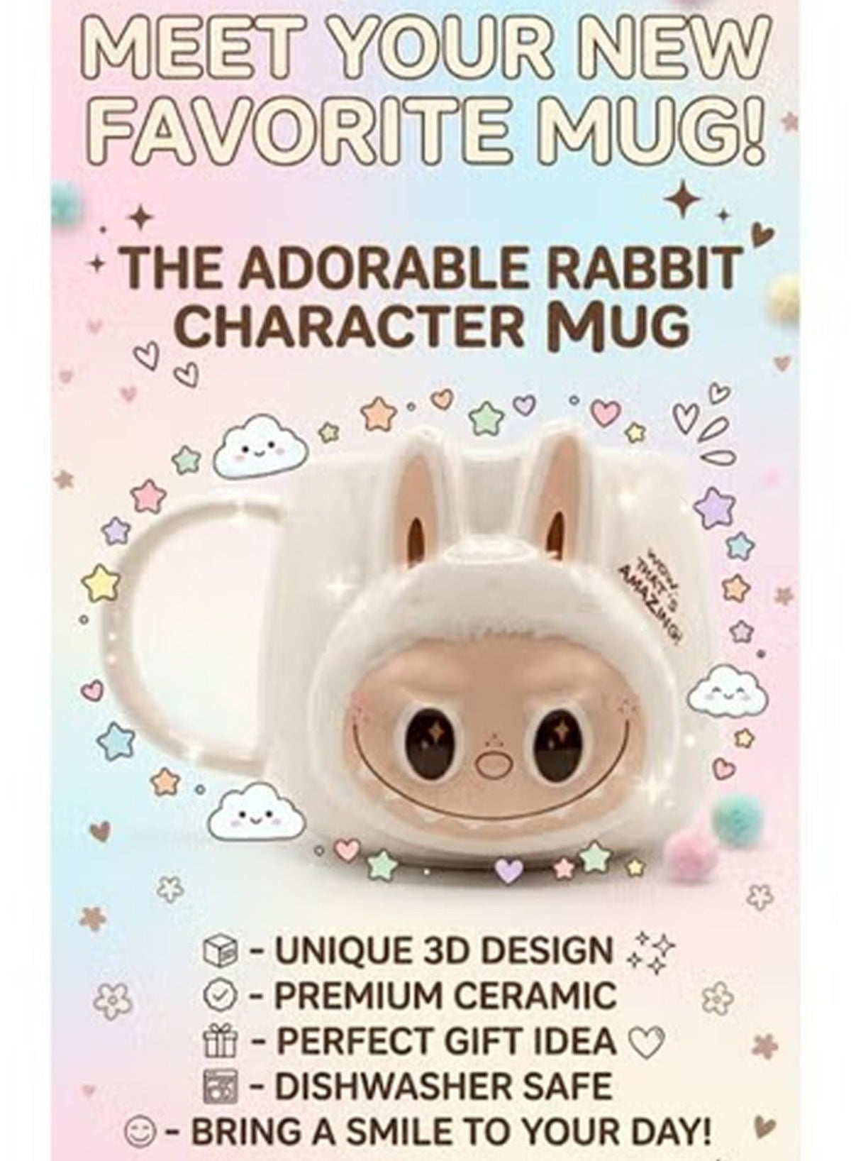 Large Capacity Ceramic Coffee Mug with Cartoon Character Design, Cute Ceramic Tea Cup for Hot & Cold Drinks, Milk Mug, L