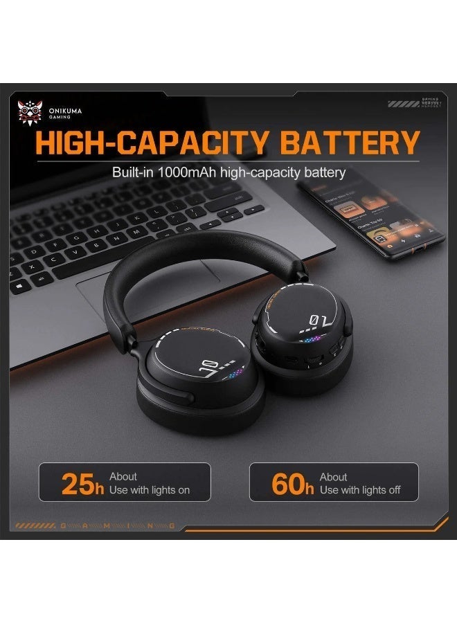 GT886 3-Mode Gaming Headset – 2.4GHz USB, Bluetooth & Wired, 40mm Drivers, Noise-Cancelling Microphone Adjustable, Up to