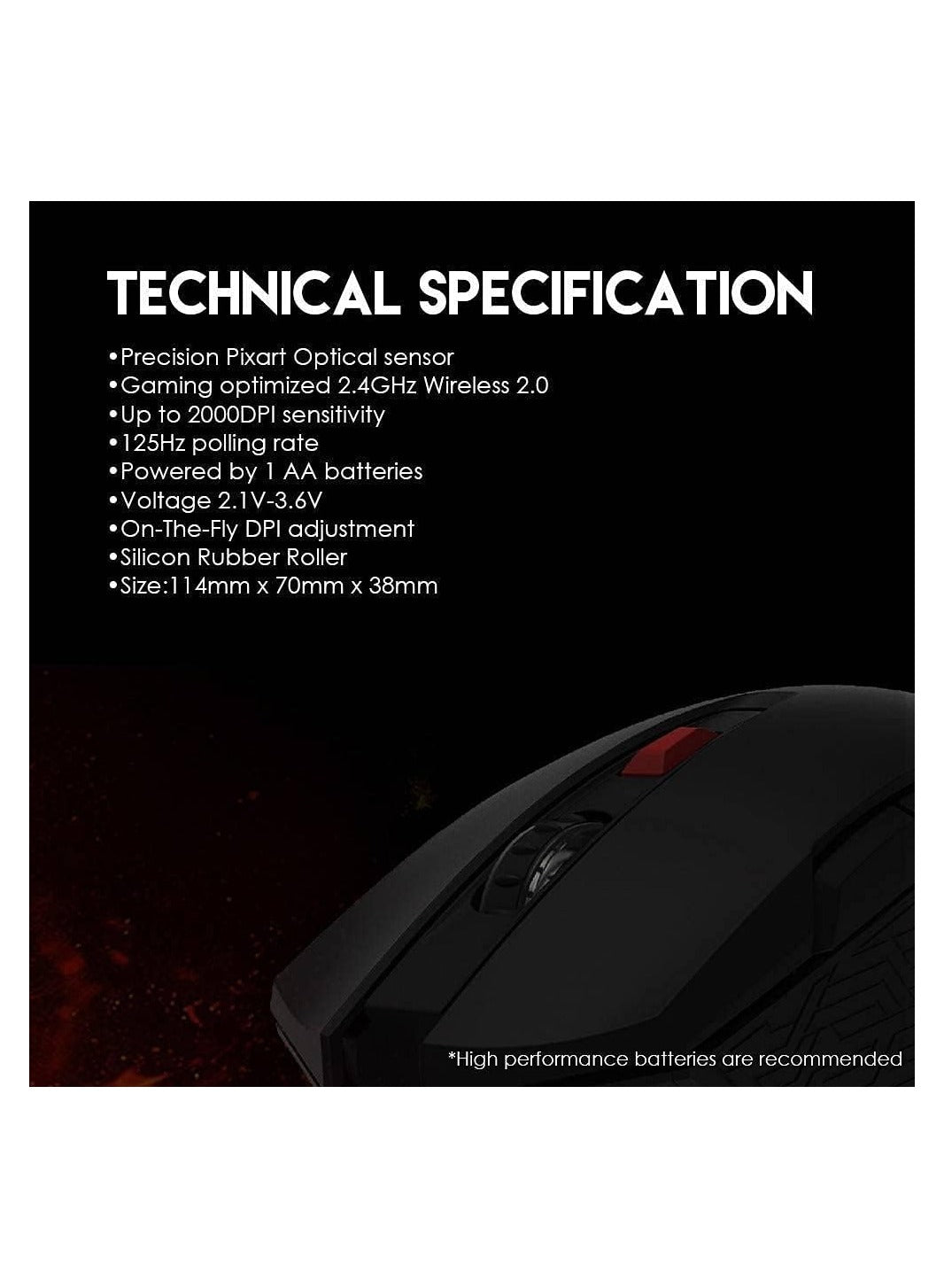 FANTECH WG10 Mouse Wireless (2.4GHZ) Gaming Mouse With USB Receiver | Optical Sensor 2,000 DPI - PC/LAPTOP/MAC