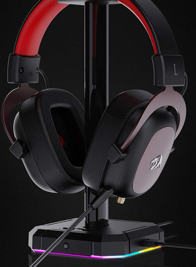 حامل سماعة Redragon HA300 SCEPTER Pro بإضاءة RGB ومنافذ USB أسود