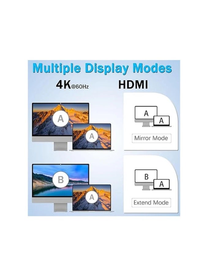4 in 1 USB-C Hub with 4K 60Hz HDMI Splitter, 100W PD Charging, 2X USB-A 3.0 5Gbps, RGB Lighting, Aluminum Build Docking 
