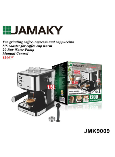 Espresso Coffee Maker with Italian technology , Household 1200W Manual Control Coffee Machine 1.5L Water tank 20 bar wat