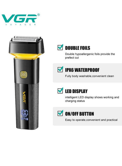 VGR V-355 Premium Cordless Rechargeable IPX6 Fully Waterproof 3 Razor Electric Shaver Wet & Dry Shaver for Face Care Beard Trimmer Super-Fast Charge 100 minutes Runtime with LED Digital Display