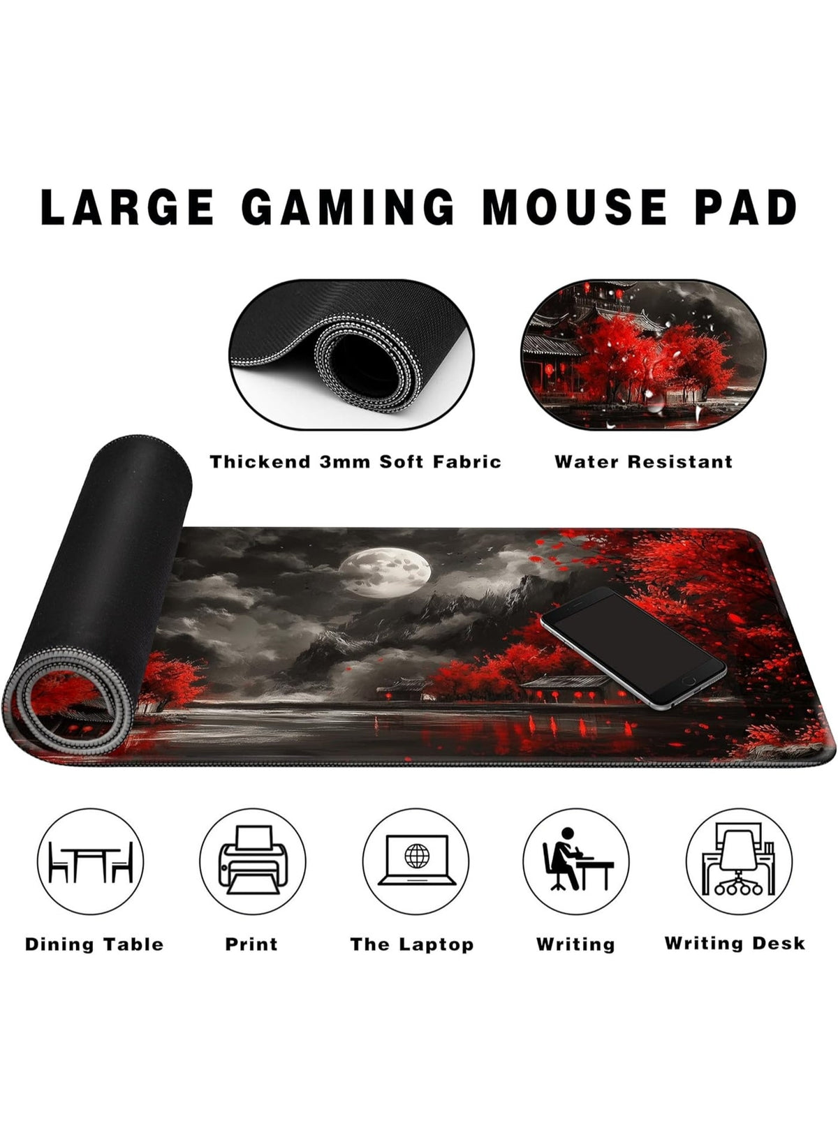 Large Gaming Mouse Pad Extended Anime Large Desk Pad with Non-Slip Base Full Keyboard Mat with Stitched Edges for Gaming