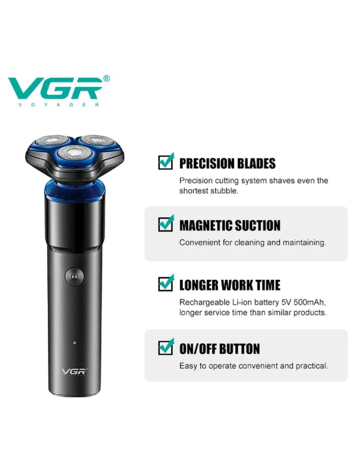 VGR Professional Electric Hair Clipper, Designed for Barbers and Personal Use, USB Charging, Model V-325, Features Precision Blades and Triple Rotating Heads, Suitable for Different Hair Types, Gives Professional Results