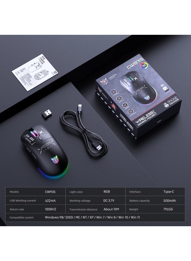 CW935 RGB Tri-Mode Wireless Gaming Mouse with 2.4GHz, Bluetooth and Wired Connectivity, 6-Level Adjustable DPI up to 128