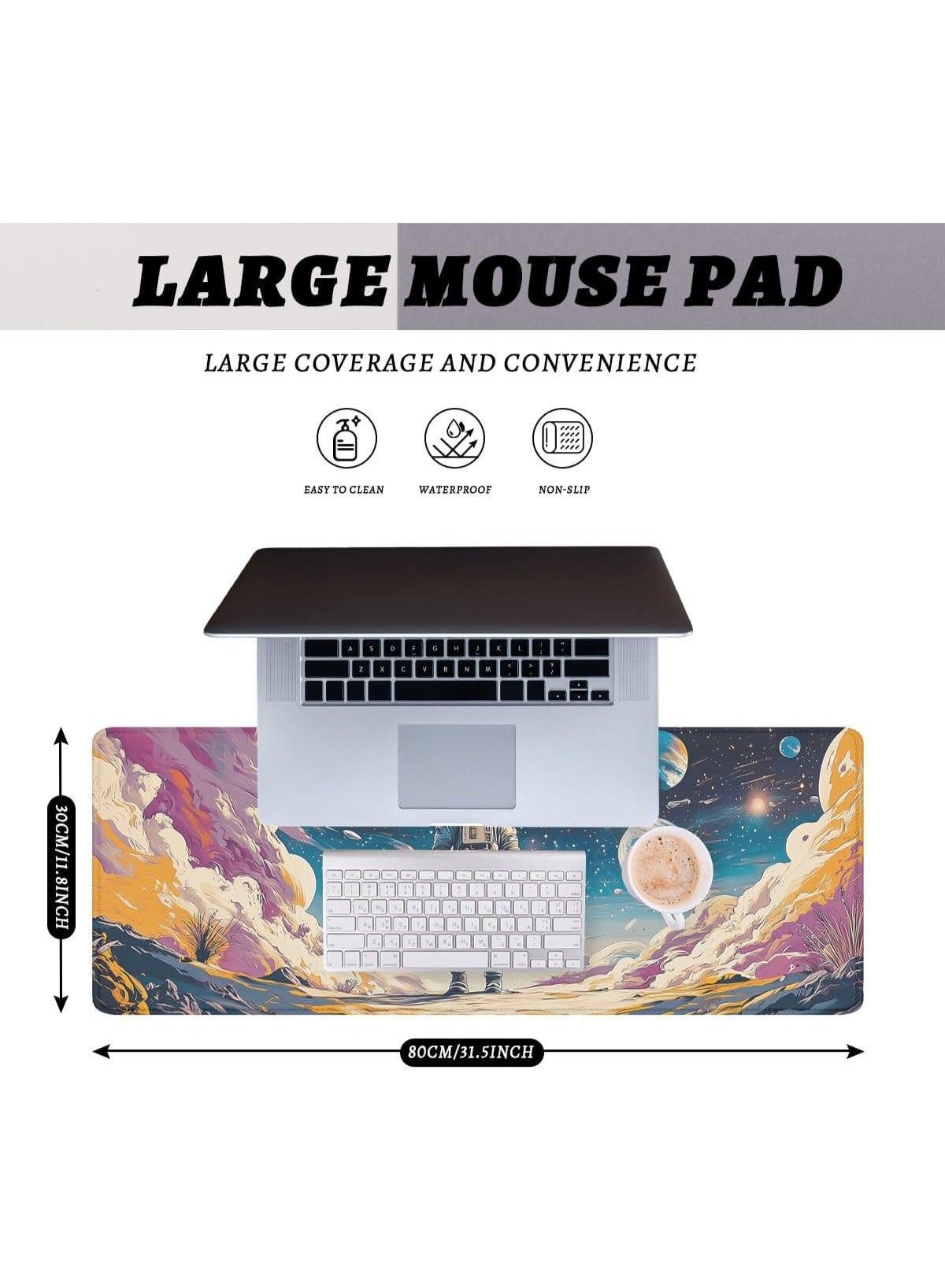 Astronaut Desk Pad Mouse Pad Psychedelic Space Fantasy Planet Extended Gaming Mouse Pad Mat with Stitched Edge Non-Slip 