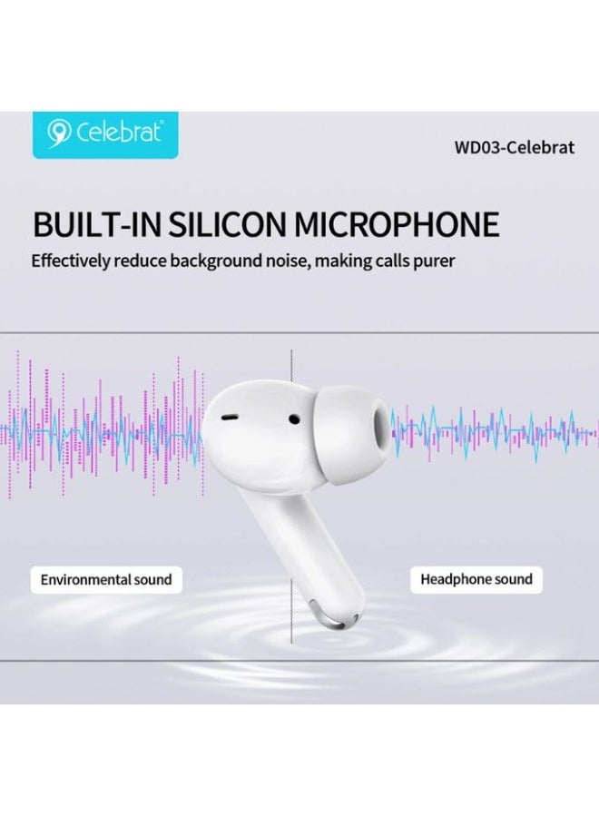WD03 Lightweight True Wireless Earbuds for Modern Lifestyle – Comfortable In-Ear Fit, Stereo Sound, Touch Control, Long 