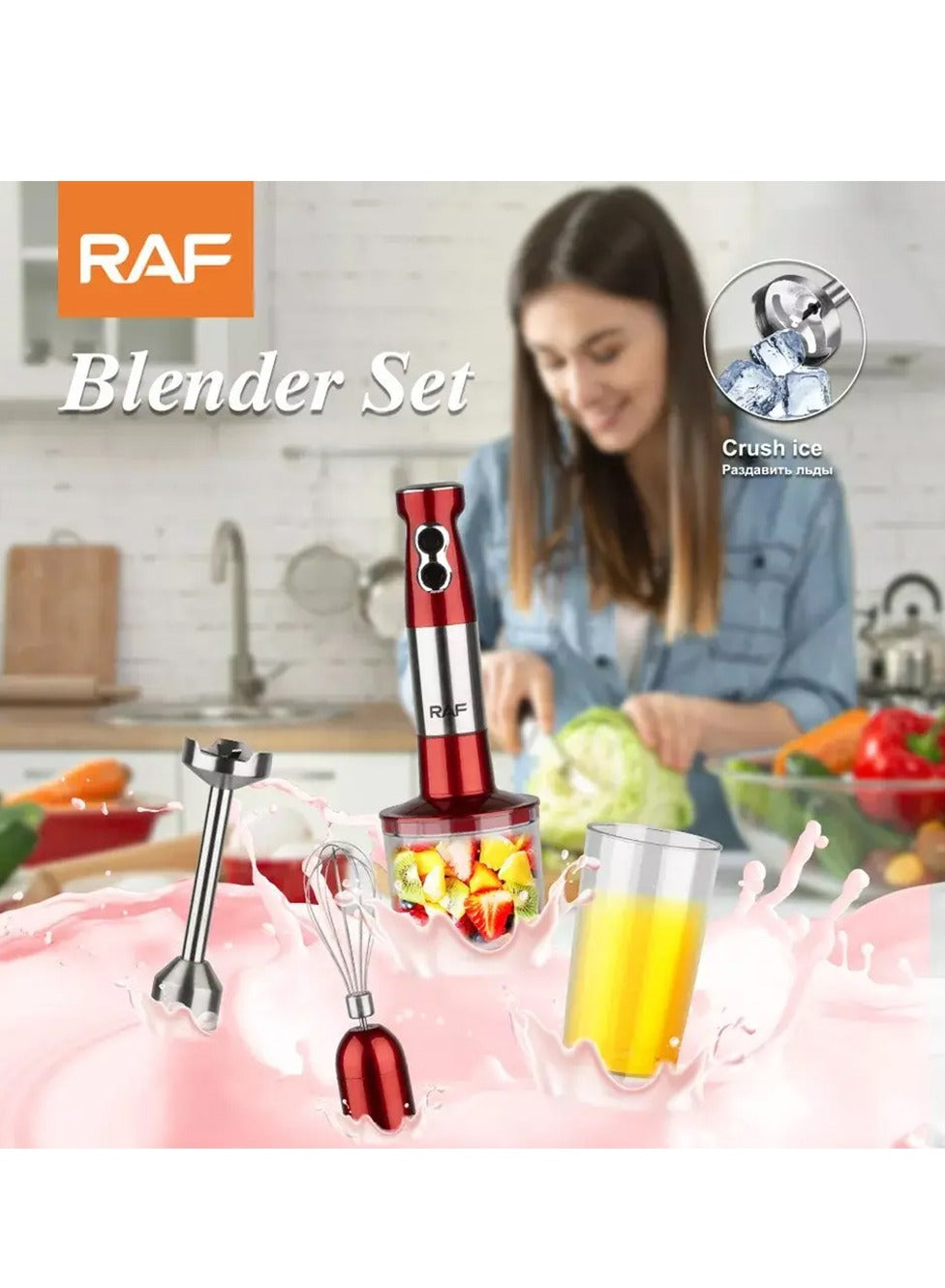 RAF Multi-functional hand blender 4 in 1 portable electric blender 1000W, R.296, practical and easy to use