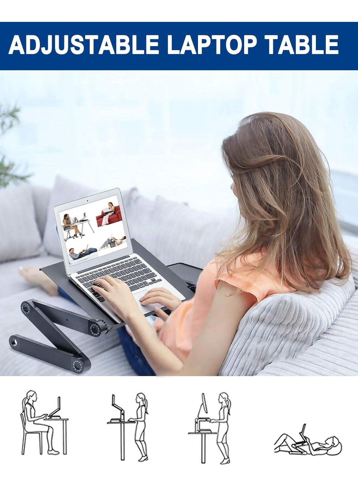 RAINBEAN Adjustable Laptop Desk with Mouse Pad, Laptop Stand for Bed, Foldable Portable Desk, Work Table, Ergonomic Laptop Stand, Standing Desk