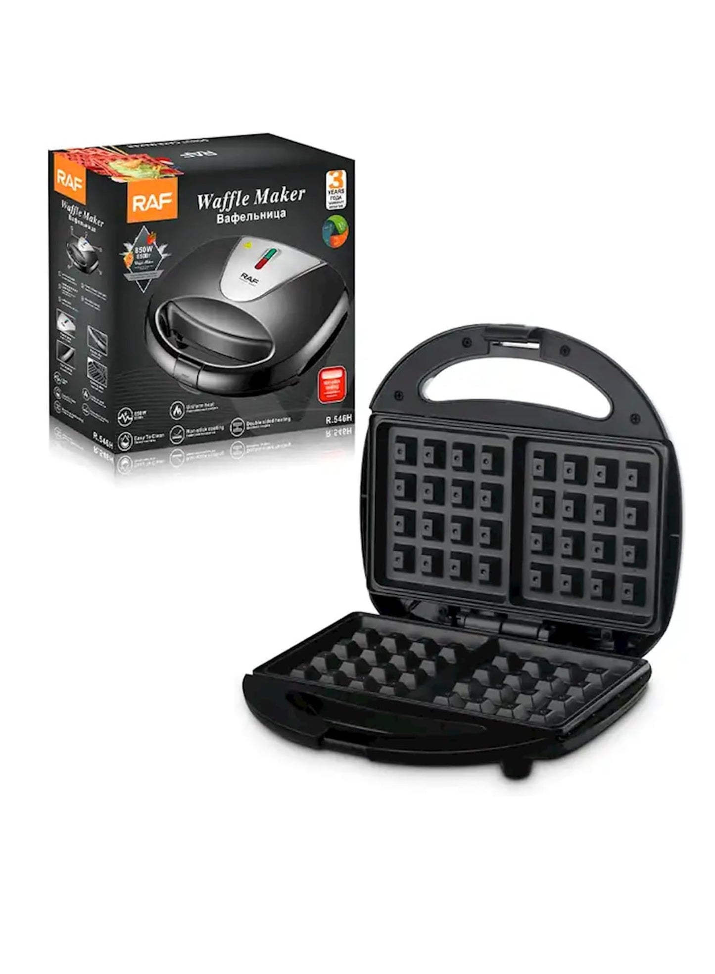 RAF Multi-functional waffle maker, 850 Watt power, practical, fast and elegant with high-quality materials, model R.546H