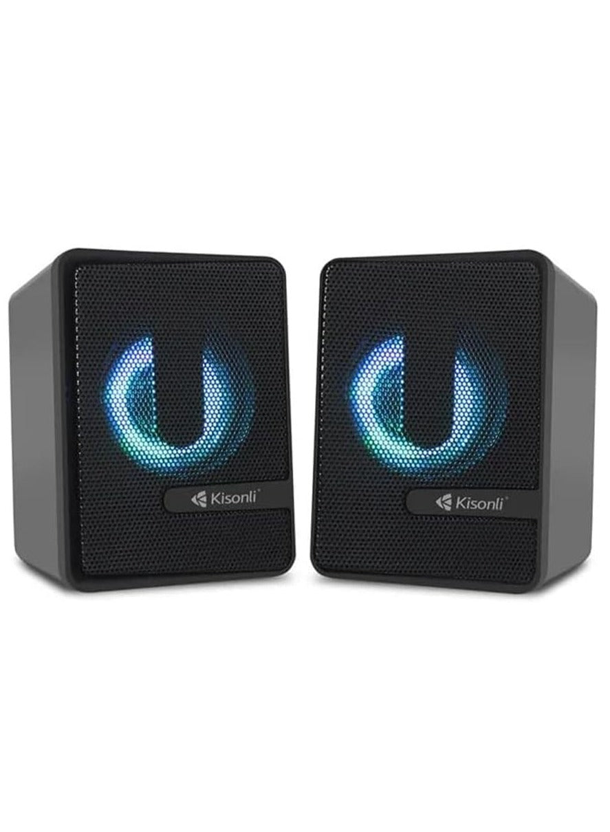 Kisonli Mini Speaker 3.5W Multimedia Speaker for PC ,Gaming and Lap Top with USB Powered and Audio Input 3.5 Wired , Colorful RGB , 2.0 Channel Wired Home Theatre , Good Quality , excellent Public choice