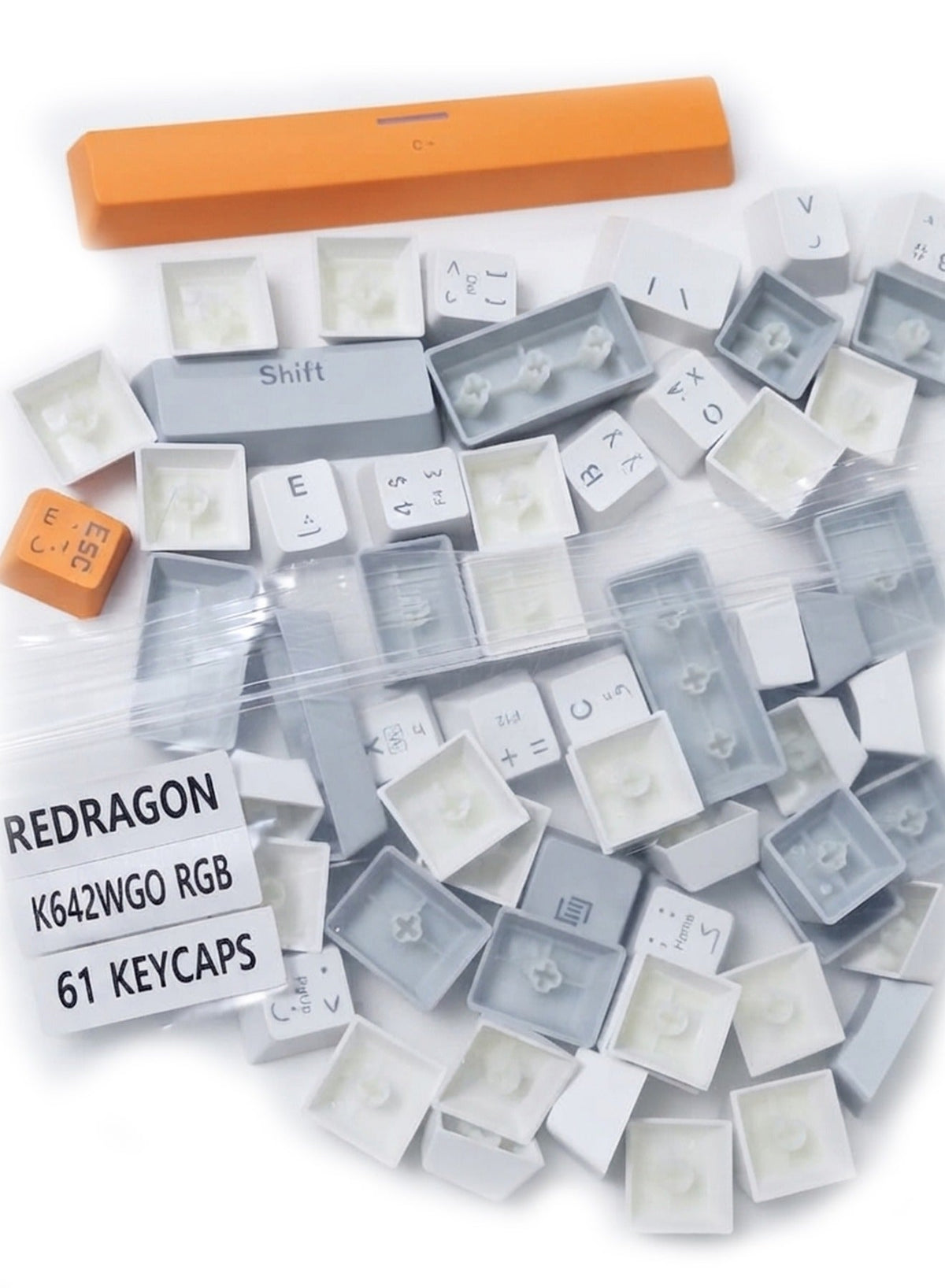 K642WGO RGB 61 Keys Replacement Keycaps Set with Scroll, Black and Gray Keycaps for Mechanical Keyboard, Custom Keycap K