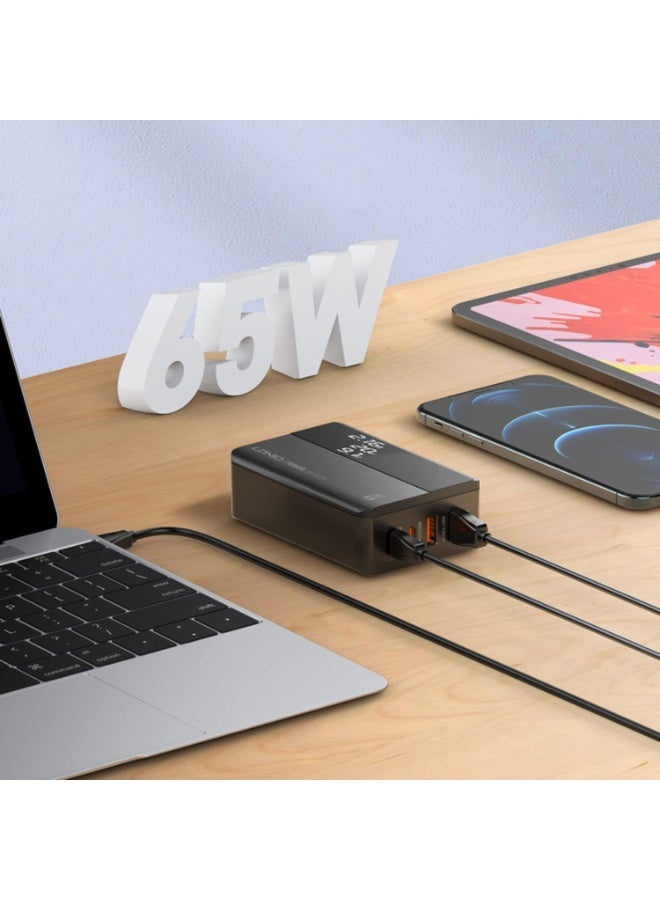 A4808Q 70W Desktop Fast Charger with 2 USB-C PD 3.0 & 2 USB-A QC 4.0 Ports, LED Power Display, Multi-Device Charging Sta