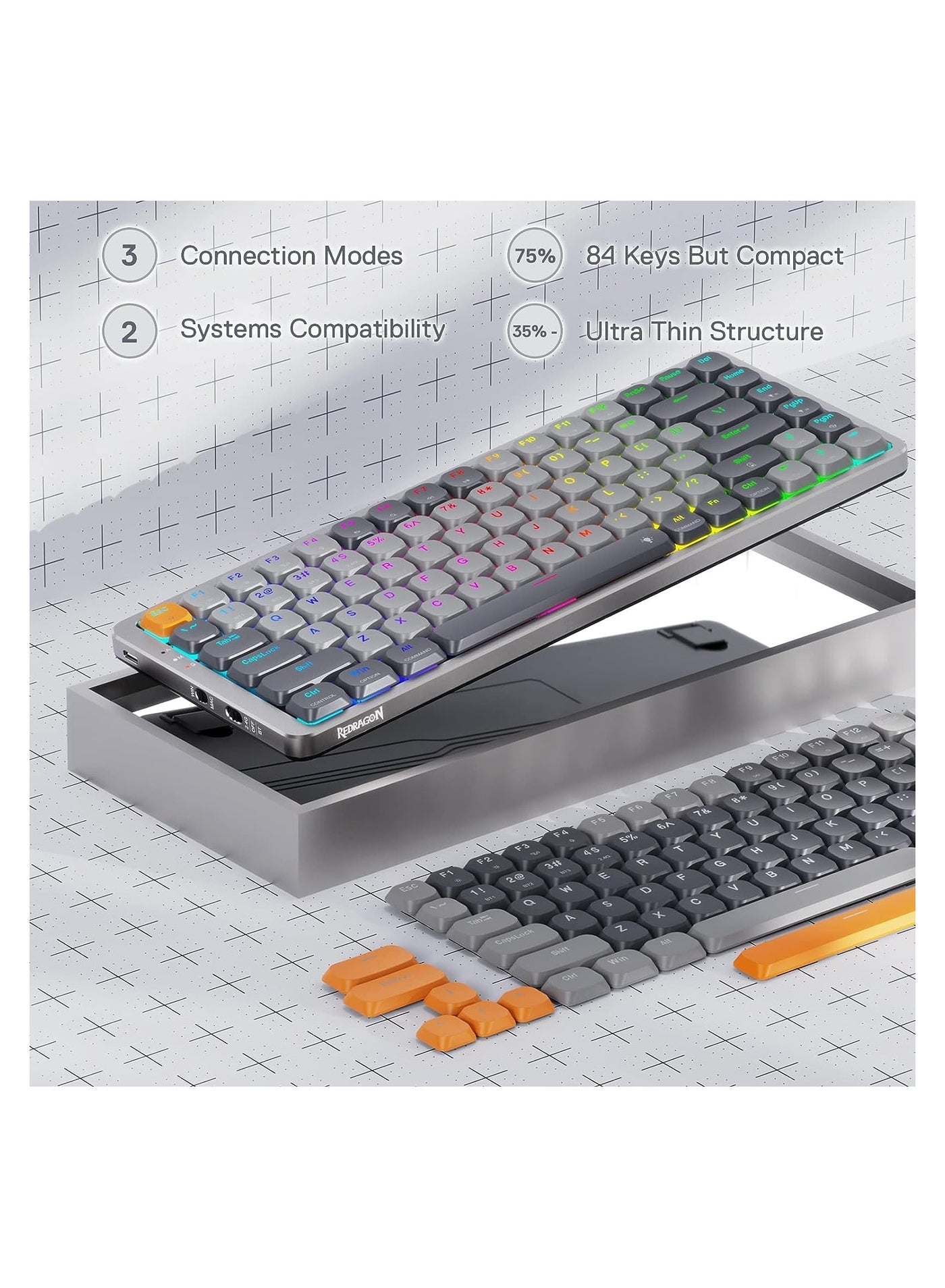 كيبورد جيمنج Redragon K652 ميكانيكال 75% Wireless أبيض