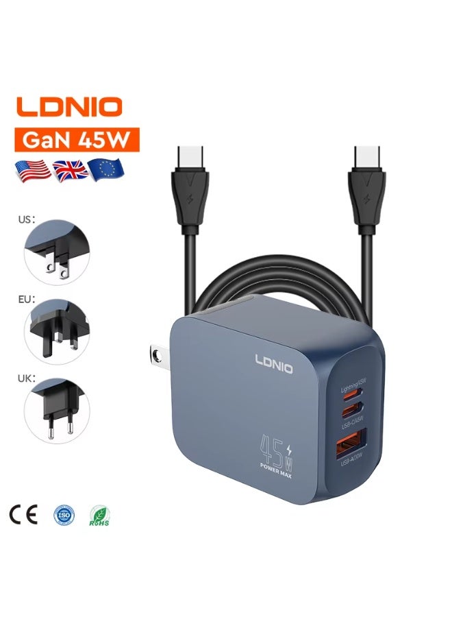 45W USB-C and USB-A Super Fast Wall Charger, PD PPS Fast Charging Adapter for MacBook, iPhone, Samsung Galaxy, Android P